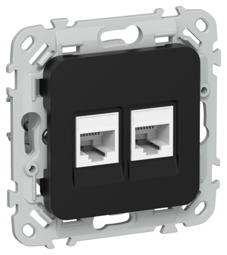 FLITE Розетка 2-местная компьютерная RJ45 категория 5Е UTP  черный (FI-K22-1-K02)