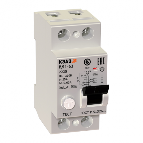 KEAZ Выключатель дифференциального тока без защиты от сверхтоков ВД1-63-2263-АС-УХЛ4 2P 63A 30mA (221907)
