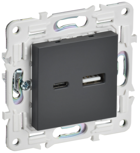 IEK SKANDY Розетка USB A+C 18Вт SK-R13T титан  (SK-U22-018-K48)