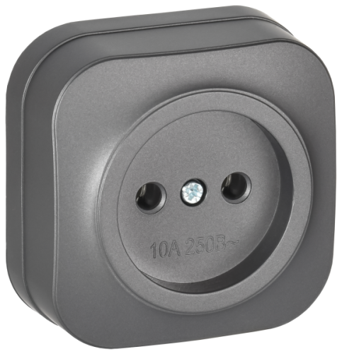 IEK GLORY Розетка 1-местная для открытой установки без заземления без защитных шторок 10А РС20-2-ХСм сталь матовый  (ERH10-K46M-10)