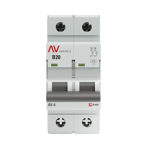 EKF Выключатель автоматический AV-6 2P 20A  (B) 6кА AVERES (mcb6-2-20B-av) фото 2
