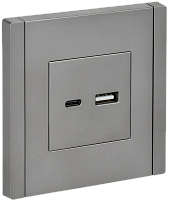 IEK FORTE&PIANO Розетка USB A+C 3,1А FP550 сталь  (FP-U22-D31-K46)