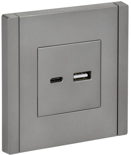 IEK FORTE&PIANO Розетка USB A+C 3,1А FP550 сталь  (FP-U22-D31-K46)