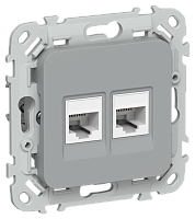 FLITE Розетка 2-местная компьютерная RJ45 категория 5Е UTP  серый (FI-K22-1-K03)