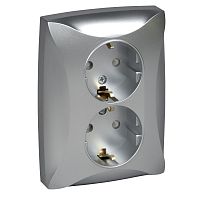 SCHNEIDER ELECTRIC ДУЭТ Розетка двойная с заземлением со шторками серебро (WDE000326)