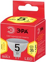 ЭРА Лампа светодиодная ECO LED MR16-5W-827-GU5.3  (диод, софит, 5Вт, тепл, GU5.3)   (10/100/4000)  (Б0019060)
