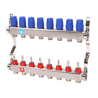 MVI Коллекторная группа с расходомерами 1' х 8 выходов 3/4' НР евроконус (MS.508.06)