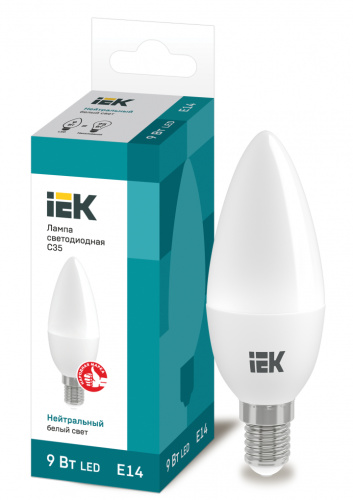 IEK Лампа светодиодная LED 9вт Е14 белый матовая свеча ECO (LLE-C35-9-230-40-E14)