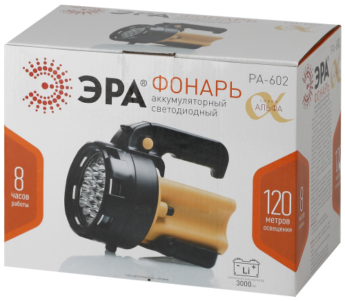 ЭРА Фонарь PA-602  прожектор АЛЬФА 19xLED, литий 3Ач, ЗУ 220V+12V, карт (Б0031033) фото 4