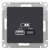 SCHNEIDER ELECTRIC РОЗЕТКА USB ATLASDESIGN A+С, 5В/2,4А, 2х5В/1,2 А, механизм, КАРБОН (ATN001039)
