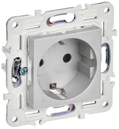 IEK SKANDY Розетка с заземлением с защитными шторками 16А SK-R04S серебряный  (SK-R14-16-K23)