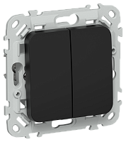 FLITE Выключатель 2-клавишный кнопочный 10А ВС12-2-0- черный (FI-V24-0-10-1-K02)