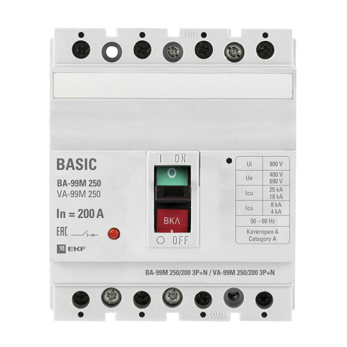 EKF Выключатель автоматический ВА-99М 250/200А 3P+N 25кА Basic (mccb99-250-200m-4P)