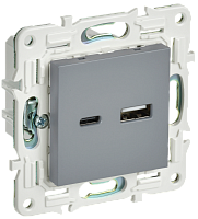 IEK SKANDY Розетка USB A+C 18Вт SK-R13Gr серый  (SK-U22-018-K03)