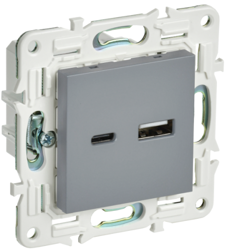 IEK SKANDY Розетка USB A+C 18Вт SK-R13Gr серый  (SK-U22-018-K03)