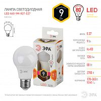 ЭРА Лампа сетодиодная LED A60-9W-827-E27  (диод, груша, 9Вт, тепл, E27  (10/100/1200)  (Б0032246)