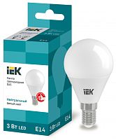 IEK Лампа светодиодная LED 3вт E14 белый матовый шар ECO (LLE-G45-3-230-40-E14)