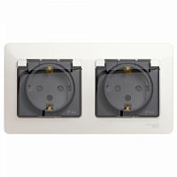 SCHNEIDER ELECTRIC Розетка GLOSSA двойная с заземлением со шторками в сборе IP44 Перламутр (GSL000647)