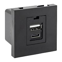 EKF Розетка USB A+C, 2.1А, 2 гнезда, без индикатора, черная, матовая EKF (E2MR2B-21USB-10-AC)