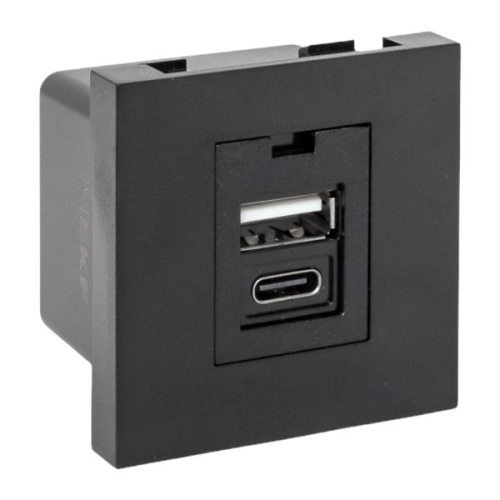 EKF Розетка USB A+C, 2.1А, 2 гнезда, без индикатора, черная, матовая EKF (E2MR2B-21USB-10-AC)