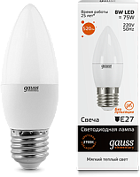 GAUSS Лампа светодиодная LED 8вт 230в,Е27,теплый, свеча Elementary (33218)