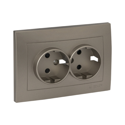 EKF Валенсия лицевая панель розетки 2-местной с/з 16А кашемир с защ. штор. EKF PROxima (ESR16-L-128-40) фото 2