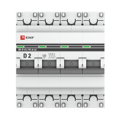 EKF Выключатель автоматический четырехполюсный 2А D ВА47-63 4.5кА PROxima (mcb4763-4-02D-pro) фото 3