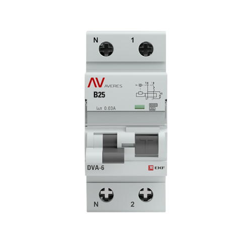 EKF Автомат дифференциальный DVA-6 1P+N 25А  (B) 30мА  (A) 6кА AVERES (rcbo6-1pn-25B-30-a-av) фото 3