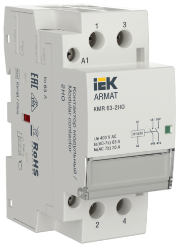 IEK ARMAT Контактор модульный KMR 63А 24В AC/DC 2НО  (AR-KMR20-063-20-024)