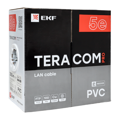 EKF Кабель витая пара TERACOM PRO Cat.5E F/UTP 4 пары solid 24AWG оболочка PVC цвет серый (упак. 305м) (TRP-5EFTP-04PVC-GY-IN3) фото 3