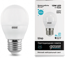 GAUSS Лампа светодиодная LED 10Вт E27 4100K Elementary шар  (53220)