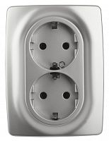 ЭРА Розетка 2X2P+E Schuko, 16A-250В, , алюминий, 12-2106-03 (Б0031230)