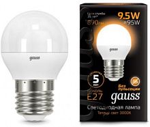 GAUSS Лампа светодиодная LED 9.5Вт E27 шар,теплый  (105102110)
