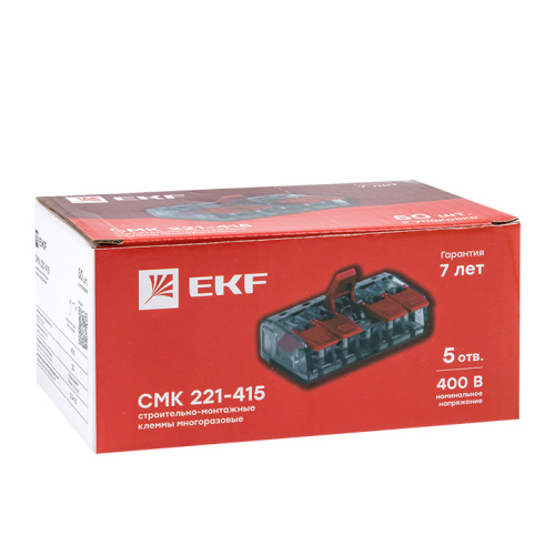 EKF Клемма СМК 221-415 5 отверстий 0.2-4.0 мм2  (50 шт.) PROxima (plc-smk-221-415) фото 3