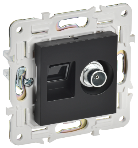 IEK SKANDY Розетка двойная TV+RJ45 кат.6E SK-A15Bl черный  (SK-AK20-2-K02)