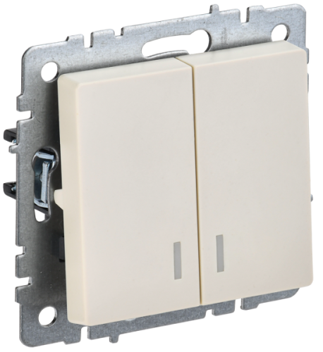 BRITE Выключатель двухклавишный с индикацией 10А ВС10-2-1-БрКр бежевый (BR-V20-1-10-K10)