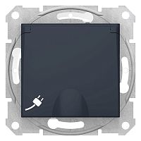 SCHNEIDER ELECTRIC Розетка с заземлением со шторками с крышкой IP44 графит (SDN3100370)