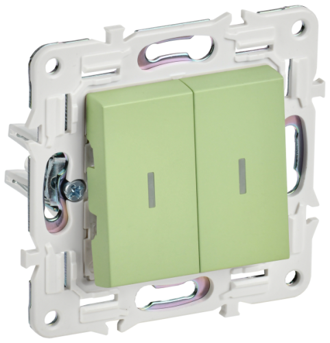 IEK SKANDY Выключатель 2-клавишный проходной с индикацией 10А SK-V10G мятный  (SK-V22-1-10-K06)