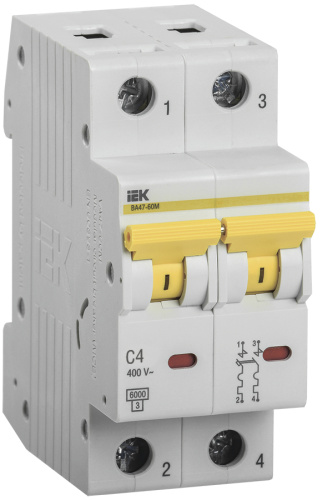 IEK Выключатель автоматический ВА 47-60 2Р 4А 6кА C (MVA41-2-004-C)