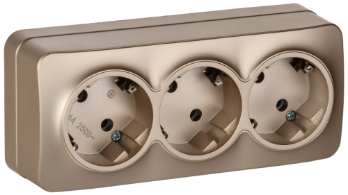 IEK GLORY Розетка 3-местная для открытой установки с заземлением без защитных шторок 16А РС23-3-ХШм шампань матовый  (ERH31-K37M-16)