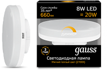 GAUSS Лампа светодиодная LED 8вт GX53 теплый, dim, таблетка  (108408108-D)