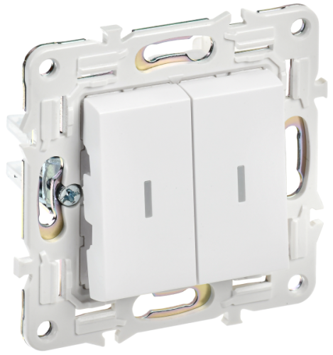 IEK SKANDY Выключатель 2-клавишный проходной с индикацией 10А SK-V10W арктический белый  (SK-V22-1-10-K01)
