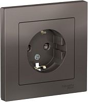 SCHNEIDER ELECTRIC Розетка ATLASDESIGN с заземлением со шторками 16А в сборе мокко (ATN000644)