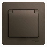 SCHNEIDER ELECTRIC GLOSSA Розетка с заземлением со шторками с крышкой IP20 шоколад в сборе (GSL000846)
