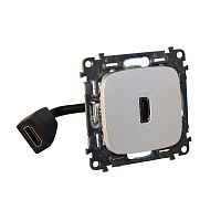 LEGRAND Valena ALLURE. Розетка HDMI с предварительно подключенным разьемом. С лицевой панелью. Цвет Алюмини (755167 )
