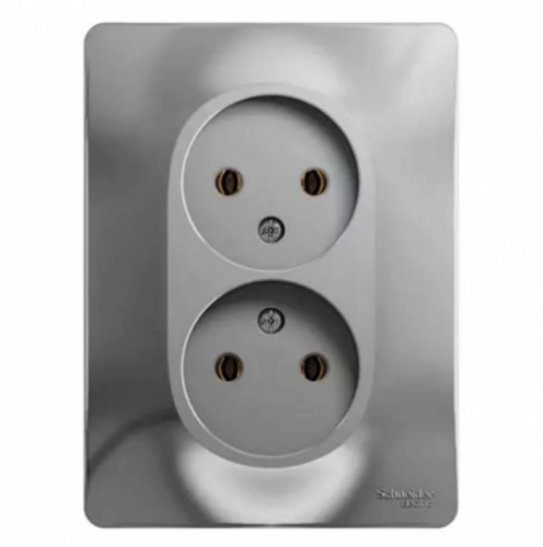 SCHNEIDER ELECTRIC GLOSSA Розетка двойная без заземления в сборе алюминий (GSL000320) SCHNEIDER ELECTRIC GLOSSA Розетка двойная без заземления в сборе алюминий (GSL000320)