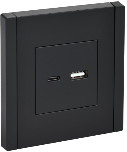IEK FORTE&PIANO Розетка USB A+C 3,1А FP150 черный  (FP-U22-D31-K02)