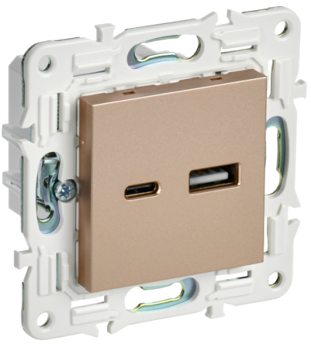 IEK SKANDY Розетка USB A+C 3,1А SK-R14Sa песочный  (SK-U22-D31-K98)
