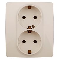 ЭРА Розетка 2X2P+E Schuko со шторками, 16A-250В, , слоновая кость, 12-2104-02 (Б0014700)