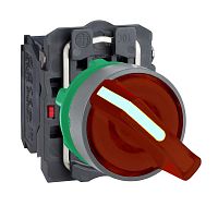SCHNEIDER ELECTRIC Переключатель 22мм, 2 позиции, 230В, красный, с подсветкой, заподлицо, 1НО, 1НЗ, пластик C0 (XB5AK124M5C0)